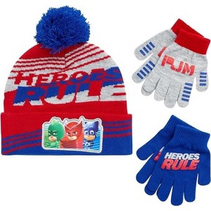 PJ Masks Winter Boys Beanie Hat and 2 Pair of Gloves or Mittens Set,  Ages 2-7 - 1 of 4