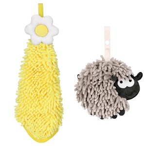 REGALWOVEN Flower and Sheep Shape Absorbent Fast Drying Chenille Hand Towels with Hanging Loop 6" x 15"/7" x 7" 2 Packs - 1 of 4