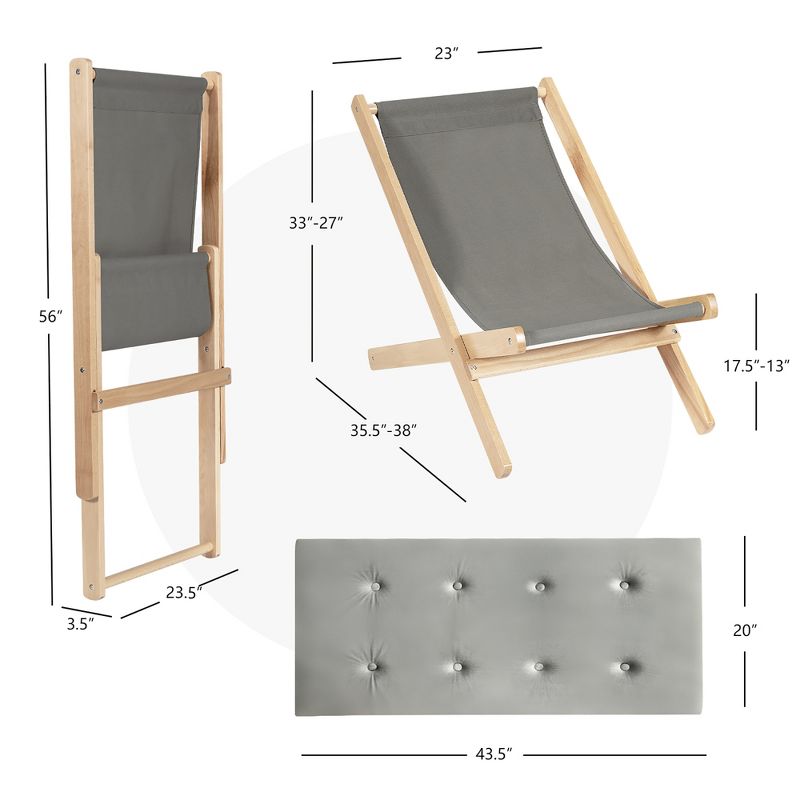 Costway Set of 4 Foldable Wood Sling Beech Chairs w/ 3 Adjustable Positions&Free Cushion, 3 of 10