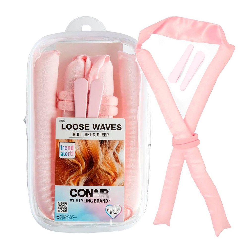 Conair Heatless Satin Loose Waves Roller & Accessories Set - Pink - 5pcs