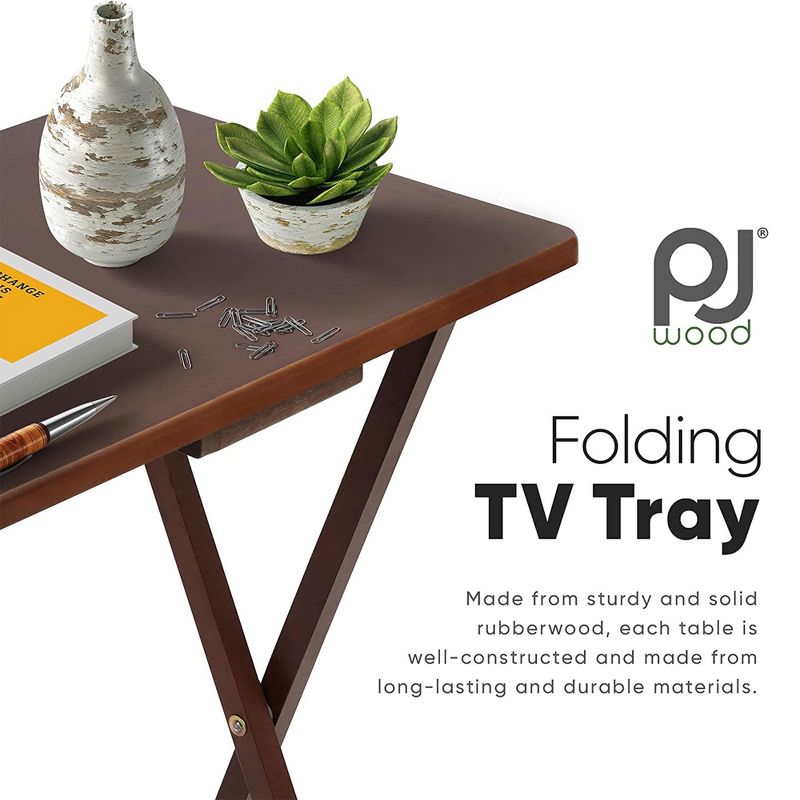 PJ Wood Rectangle Folding TV Snack Tray Tables with Compact Storage Rack, Solid Wood Construction, Honey Oak Finish, 2 Piece Set, 3 of 7