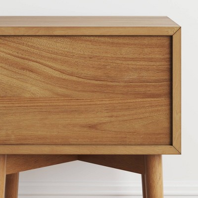 Harper Mid-Century Oak Wood Nightstand with Vintage Brass Hardware