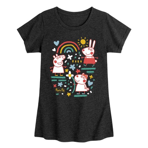 Girls' - Peppa Pig - Suzy Sheep and Rebecca Rabbit Doodle Group Fitted Short Sleeve Graphic T-Shirt - image 1 of 4