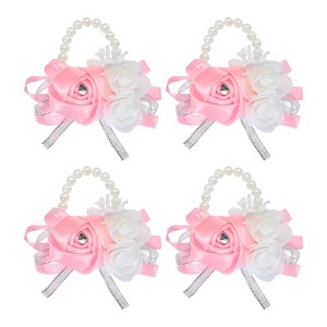 Unique Bargains Decorative Wedding Prom Party Artificial Rose Wrist Corsages 4 Pcs - 1 of 3