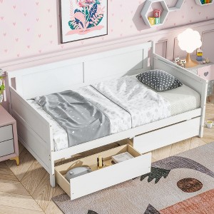 CAVINAS Twin Size Pine Wood Daybed Bed Frame with 2 Storage Drawers,Wooden Bed Frame for Kids Room,Bedroom - 1 of 4