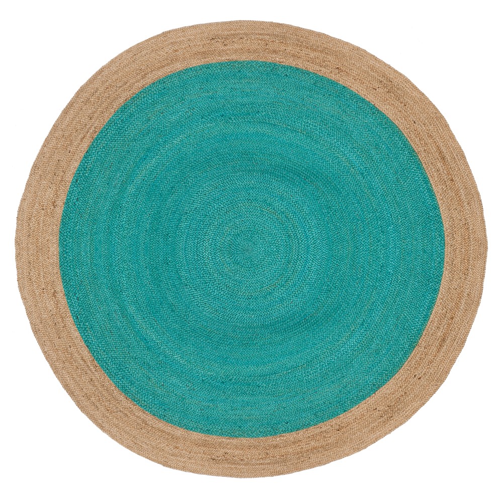 Teal/Natural Solid Woven Round Area Rug 8' - Safavieh