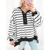 Imily Bela Women Color Block Waffle Knit Top Oversized Comfort  Casual Sweatshirt - 4 of 4