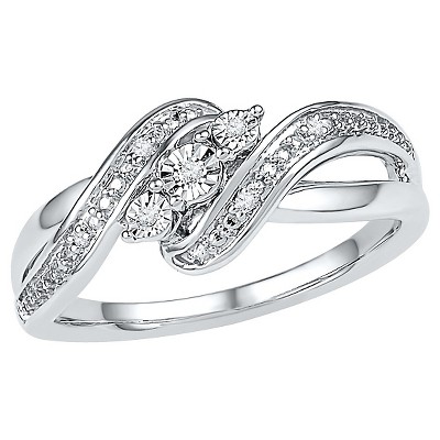 Diamond Accent Prong/Miracle Set Three Stone Fashion Ring in Sterling Silver (IJ-I2-I3) (Size 6.5)