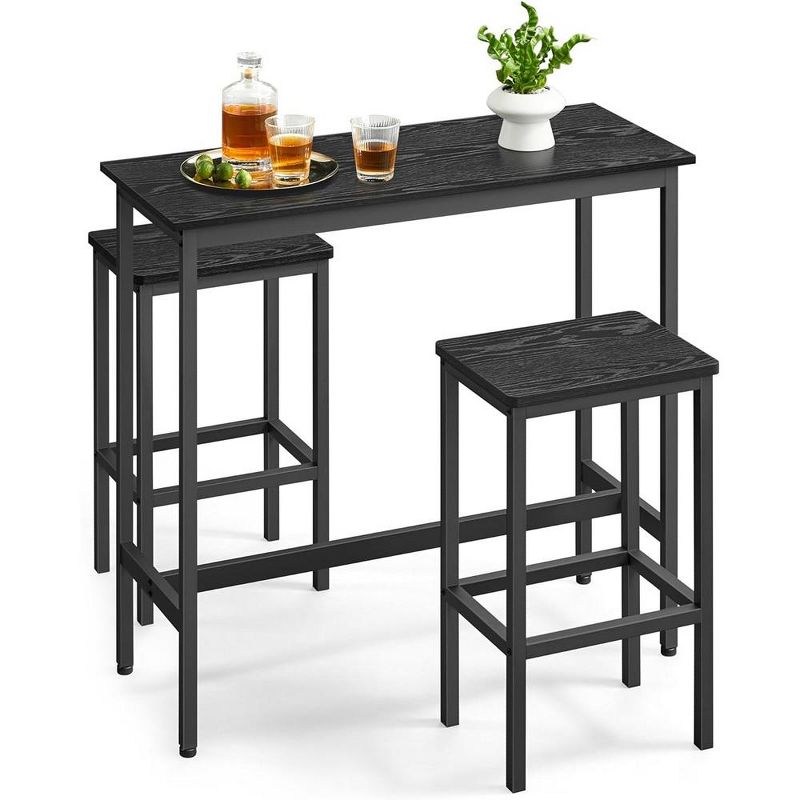VASAGLE Bar Table and Chairs Set, Square Bar Table with 2 Bar Stools, Dining Pub Bar Table Set for 2, Living Room, Party Room, Rustic Brown and Black, 1 of 7