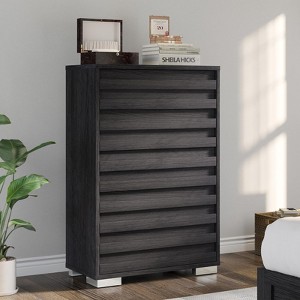 AMERLIFE 5 Drawer Dresser, Farmhouse 47" Tall Chest of Drawers with Slat Handles - 1 of 4