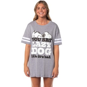 Peanuts Women's Lazy Dog Snoopy Nightgown Pajama Shirt Dress For Adults - 1 of 4