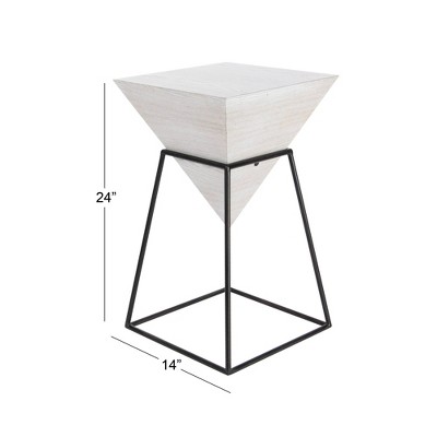 Triangular Wood and Metal Accent Table with White Top