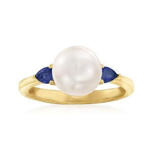 Ross-Simons 8mm Cultured Pearl and .30 ct. t.w. Sapphire Ring in 18kt Gold Over Sterling - 1 of 4