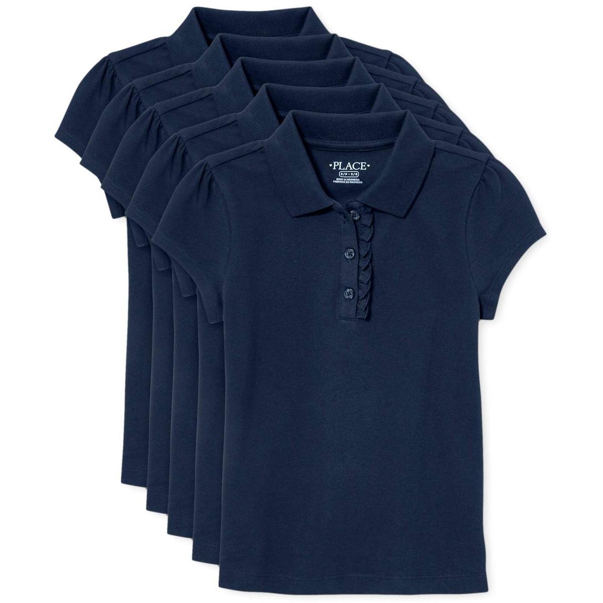 The Children's Place Girls Uniform Short Sleeve Ruffle Pique Polo 5-Pack