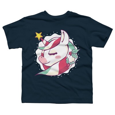 Boy's Design By Humans Striped Christmas Unicorn By rasok T-Shirt