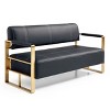 57.9" Modern Faux Leather Loveseat - Gold Metal Arm 2-Seater Sofa for Small Spaces, 400lb Capacity, Perfect for Apartments/Offices - 2 of 4