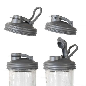 reCAP Mason Jar Pour Lid with Foldout Carry Loop | Wide Mouth | Silver | Leak-Proof Seal | 4-Pack | USA Made | Jar Not Included - 1 of 1