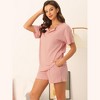 cheibear Women's Casual Shorts Sleeves Lounge Tops with Shorts Pajama Sets - 3 of 4