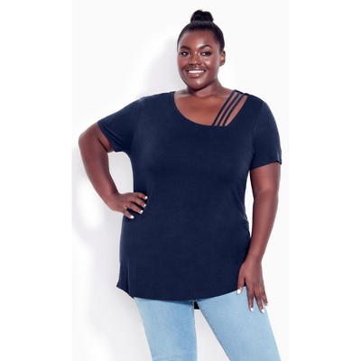 AVENUE | Women's Plus Size Longline Blouse - navy - 30W/32W