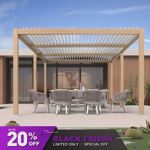 PURPLE LEAF Louvered Pergola Outdoor Aluminum Pergola with White Adjustable Rainproof Roof Wood Grain Frame Hardtop Gazebo for Patio Deck Garden - 1 of 4