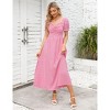 Women's Summer Dress Boho Smocked Square Neck Puff Short Sleeve Elastic Plaid Ruffle Midi Beach Dress - 3 of 4