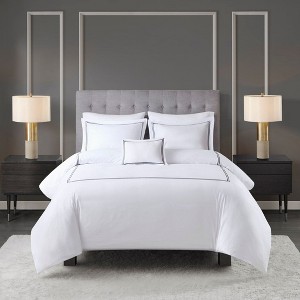 Okak Full/King 5-Piece Navy Style Cotton Sateen Bed Comforter Set with Throw Pillow,Embroidered Quilt Bedding Sets,Machine Washable - 1 of 4