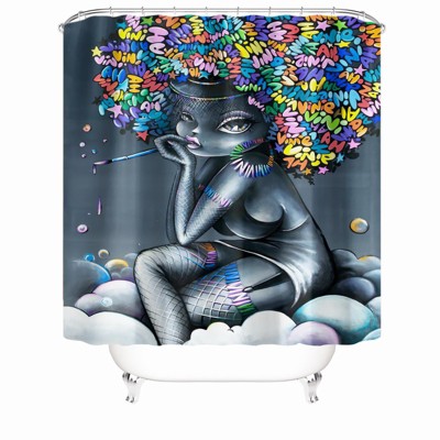 Woman With Colored Hair Shower Curtains for Bathroom Waterproof Fabric Bath Curtain Durable Soft Stylish Bathroom Decor 72x72 Inch