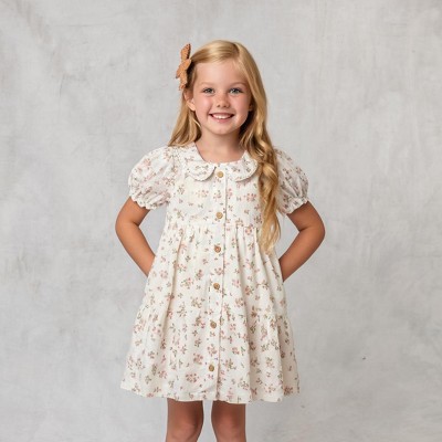 Organic Puff Sleeve Collar Dress - English Roses