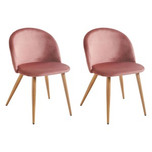 FurnitureR Upholstered Dining Chairs Set of 2, Mid Back Armless Velvet Accent Chair with Wood Legs for Home, Kitchen, Bedroom, and Living Room, Rose - 1 of 4