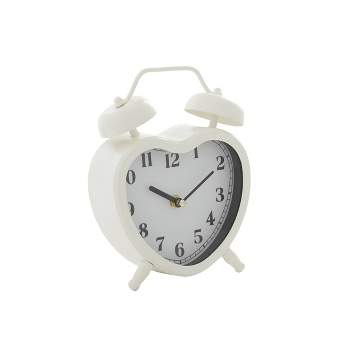8"x7" Metal Heart Clock with Bell Style Top White - Olivia & May