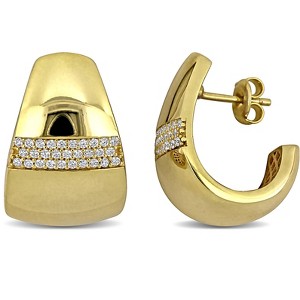 EVERLY JEWELRY | Yellow Plated Sterling Silver 3/5 CT TGW Cubic Zirconia Puffed Semi-Hoop Earrings - 1 of 4