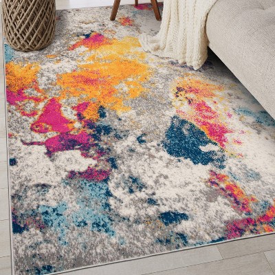 Abstract Blue Synthetic 7'10"x10' Easy Care Area Rug