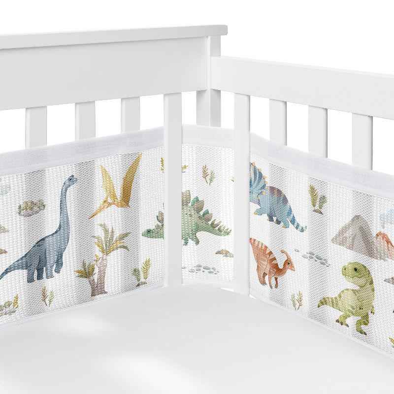 Sweet Jojo Designs Boy BreathableBaby Breathable Mesh Crib Liner Watercolor Dinosaur Dino Multicolor, 1 of 5