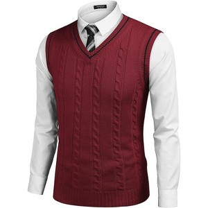 COOFANDY Men's Vest V Neck Slim Fit Casual Sleeveless Twisted Knitted Pullover Sweater - 1 of 4