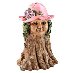 Resin Indoor/Outdoor Tree Girl with Pink Hat and Leafy Hair Garden Sculpture - 7.75 L x 7.5 W x 11.75 H - 1 of 4