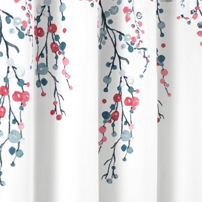 Mirabelle Watercolor Floral Polyester Shower Curtain in Blue and Coral