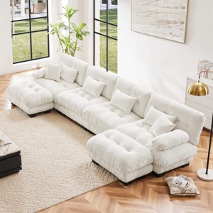 4-Seater Chenille Cloud Sectional Sofa,Modular Deep Seat Couch with 2 Ottomans, Comfy Sofa with Bolster Arms for Living Room-Tanpinhause - 1 of 4