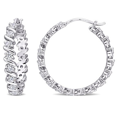 EVERLY JEWELRY | Sterling Silver 1 1/4 CT TGW DEW Created Moissanite Hoop Earrings