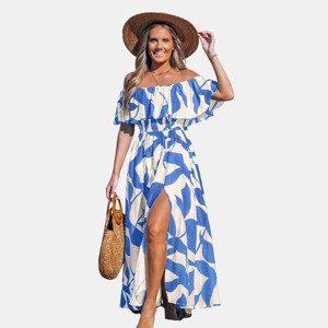 Women's Off-Shoulder Ruffle Smoked Waist Printed Maxi Dress - Cupshe - 1 of 4