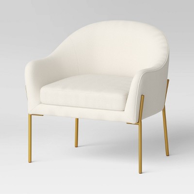 Gladden Barrel Accent Chair Cream Boucle/Brass - Threshold™: Gold-Tone Metal Legs, Curved Back, Upholstered Armchair