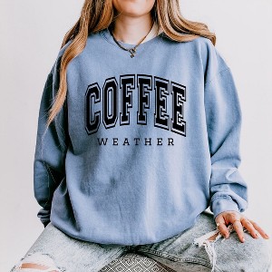Simply Sage Market Women's Lightweight Garment Dyed Graphic Sweatshirt Coffee Weather - 1 of 3