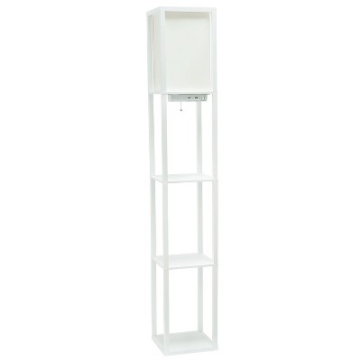 Floor Lamp Etagere Organizer Storage Shelf with 2 USB Charging Ports and Linen Shade - Simple Designs