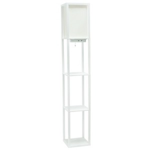 Floor Lamp Etagere Organizer Storage Shelf with 2 USB Charging Ports and Linen Shade - Simple Designs - 1 of 4