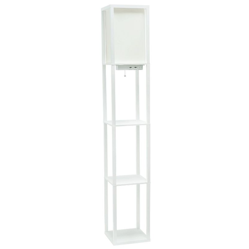 Floor Lamp Etagere Organizer Storage Shelf with 2 USB Charging Ports and Linen Shade - Simple Designs, 1 of 12