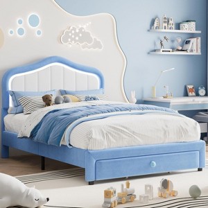 CuisinSmart Upholstered Twin Bed Frame with Storage Drawer, Velvet Bed Frame with Headboard for Girls, Boys, No Box Spring Needed, Noise Free - 1 of 4