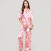 Anna-Kaci Lounge Women's Satin Button-Up Pajama Set with Short Sleeve Notch Collar Top and Wide Leg Pants in Ribbon Print - 4 of 4