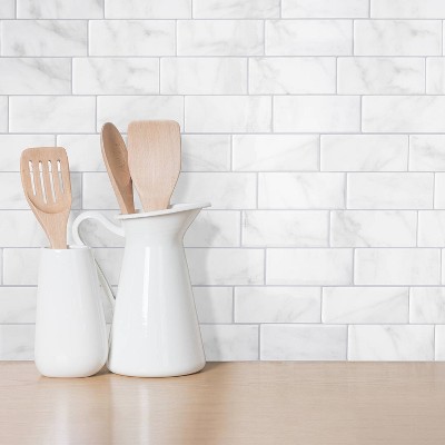 Metro Carrera White Marble Peel and Stick Backsplash Tiles