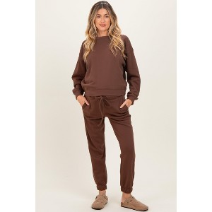 Pinkblush Brown Fleece Long Sleeve Maternity Pullover & Jogger Set - 1 of 4