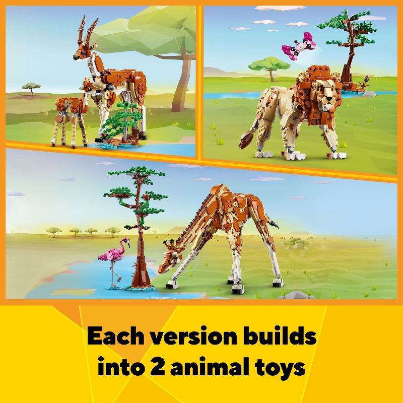 LEGO Creator 3 in 1 Wild Safari Animals Set, Giraffe, Gazelles or Lion Toy 31150, 6 of 8