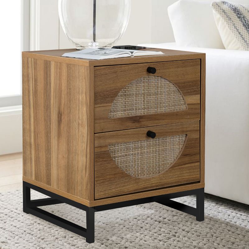 Arina Natural rattan 20.87'' H x 15.75'' W x 15.75'' D Queen Size 2 Drawer Nightstand With Storage-The Pop Home, 1 of 8